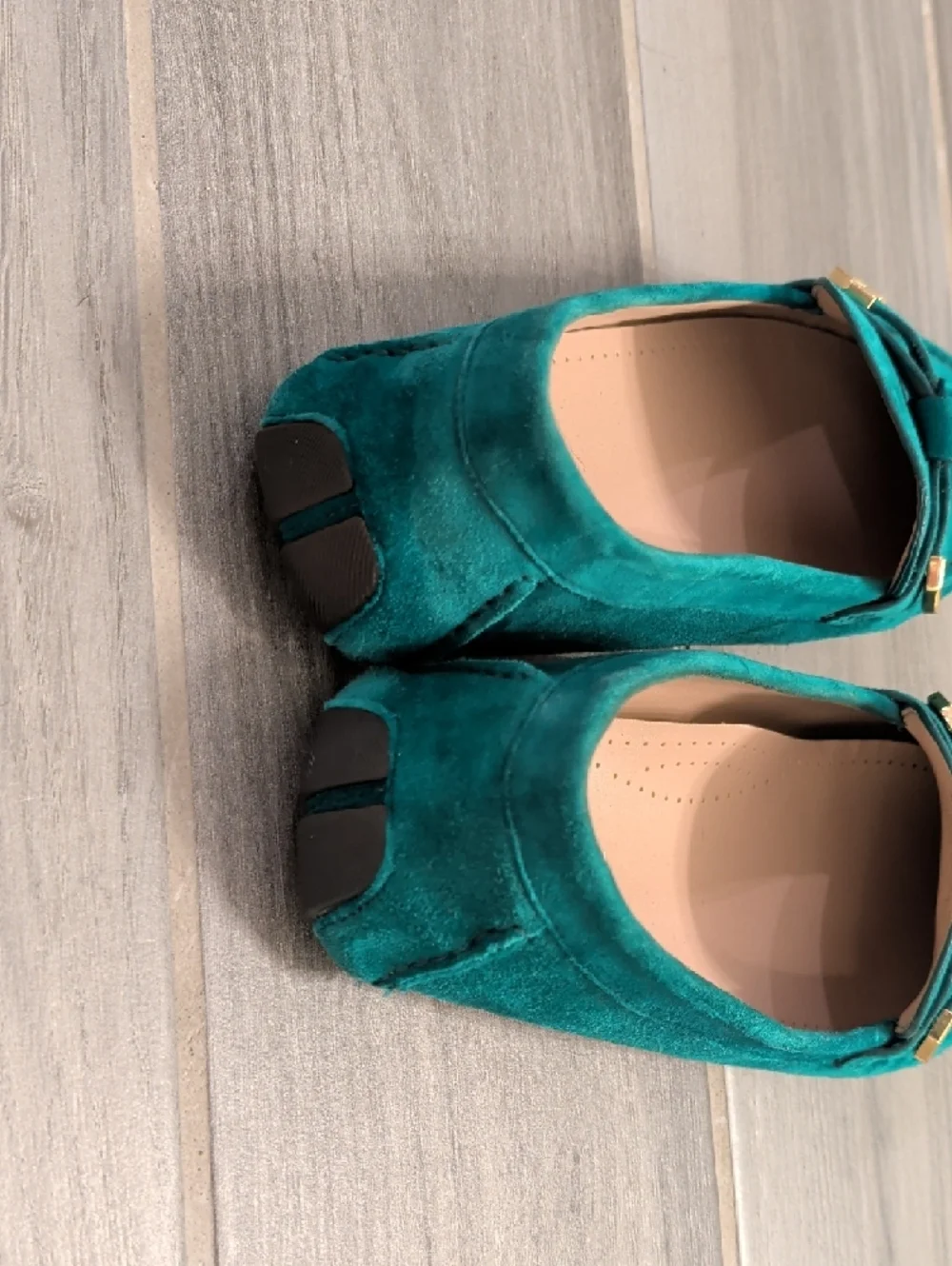 GUC Cole Haan Teal Suede Loafers with Gold Accent - Picture 4 of 6